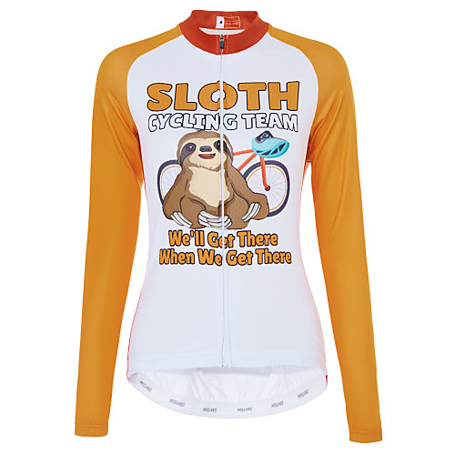 

21Grams Animal Sloth Men's Long Sleeve Cycling Jersey - OrangeWhite Bike Jersey Top UV Resistant Breathable Quick Dry Sports Winter Fleece 100% Polyester Mountain Bike MTB Road Bike Cycling Clothing