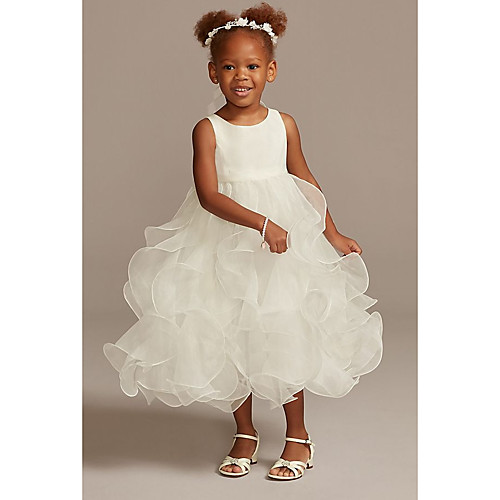 

Ball Gown Ankle Length Wedding Flower Girl Dresses - Tulle Sleeveless Jewel Neck with Tier / Solid