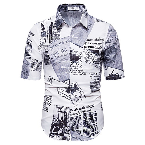 

Men's Shirt Floral Print Short Sleeve Holiday Tops Basic White Green