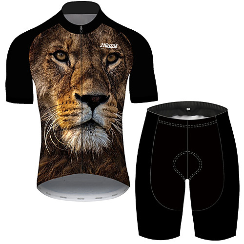 

21Grams Men's Short Sleeve Cycling Jersey with Shorts Spandex Polyester Black / Yellow Animal Lion Bike Clothing Suit UV Resistant Breathable Quick Dry Sweat-wicking Sports Animal Mountain Bike MTB