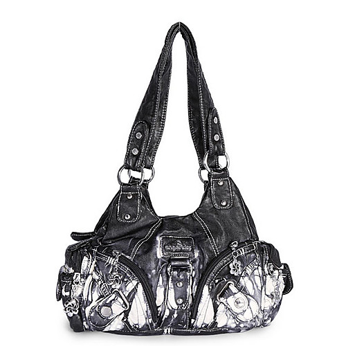 

Women's Zipper PU Top Handle Bag Color Block Purple / Green / Black