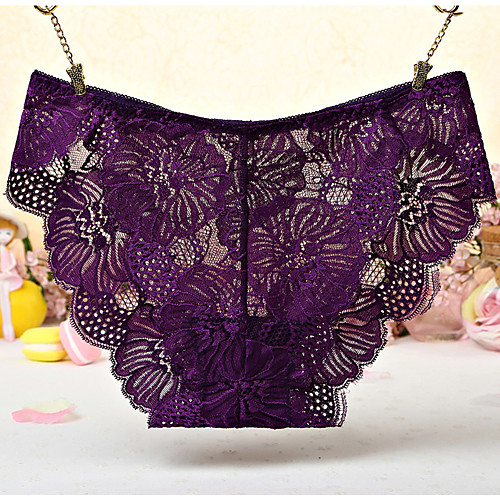 

Women's Lace / Cut Out / Bow Brief - Normal Mid Waist Wine Purple Blushing Pink One-Size