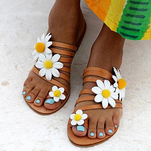 

Women's Sandals Flat Sandal Summer Flat Heel Open Toe Daily PU Yellow