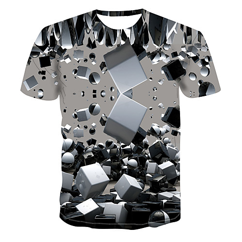 

Men's Color Block 3D Print T-shirt Street chic Punk & Gothic Club Weekend Round Neck Light gray / Short Sleeve