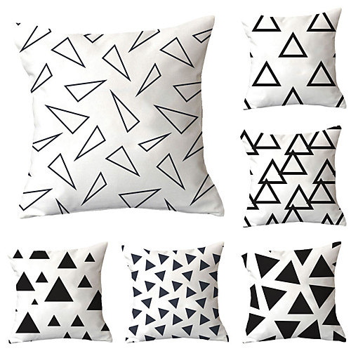 

Set of 6 Polyester Pillow Cover, Geometric Geometic Simple Classic Square Traditional Classic Throw Pillow