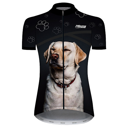 

21Grams Women's Short Sleeve Cycling Jersey Spandex BlackWhite Dog Animal Bike Jersey Top Mountain Bike MTB Road Bike Cycling UV Resistant Quick Dry Breathable Sports Clothing Apparel / Stretchy