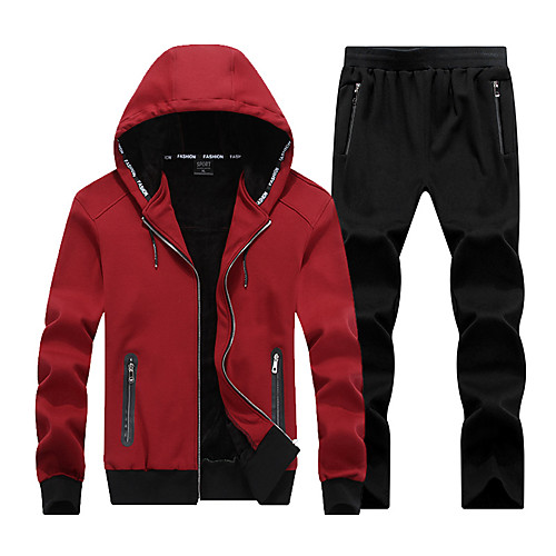 

Men's 2 Piece Full Zip Tracksuit Sweatsuit Jogging Suit Street Casual Long Sleeve Winter Cotton Thermal Warm Breathable Soft Fitness Running Jogging Sportswear Solid Colored Outfit Set Clothing Suit