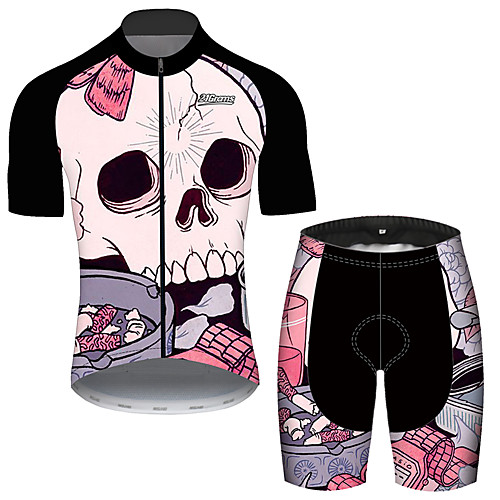 

21Grams Men's Short Sleeve Cycling Jersey with Shorts Black / Red Novelty Skull Bike Clothing Suit UV Resistant Breathable 3D Pad Quick Dry Reflective Strips Sports Novelty Mountain Bike MTB Road