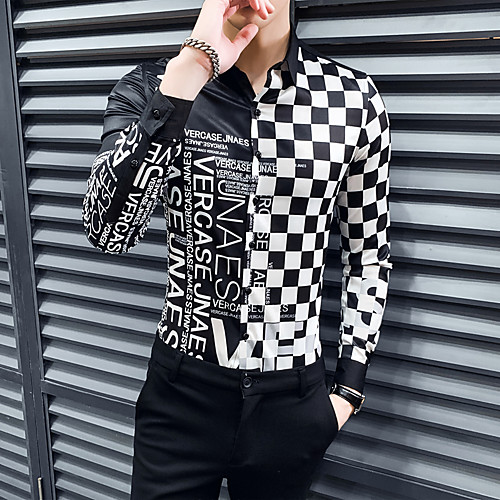 

Men's Geometric Slim Shirt Basic Daily Classic Collar White / Black / Long Sleeve