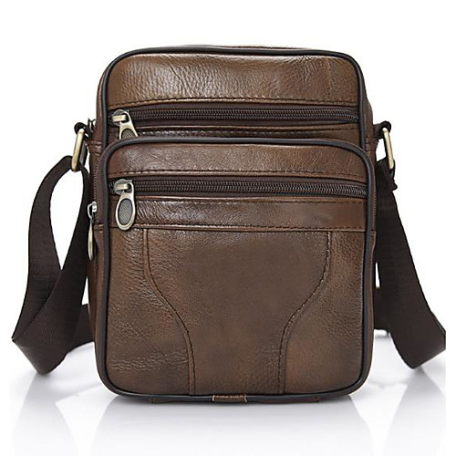 

Men's Bags PU Leather Shoulder Messenger Bag Crossbody Bag Zipper Solid Color Daily Leather Bag Black Brown