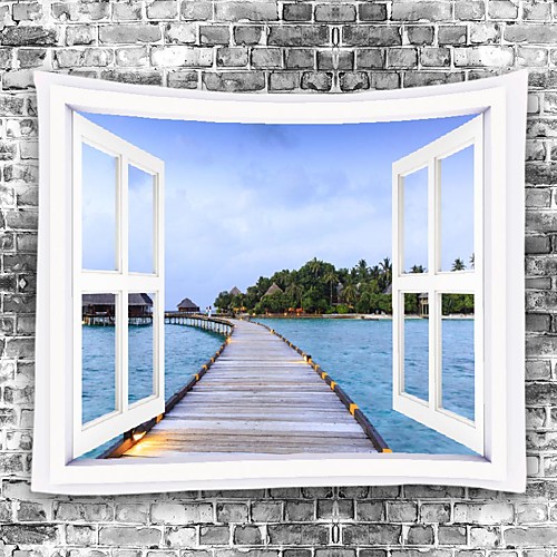 

Window Landscape Wall Tapestry Art Decor Blanket Curtain Picnic Tablecloth Hanging Home Bedroom Living Room Dorm Decoration Polyester Sea Ocean Lake Pier