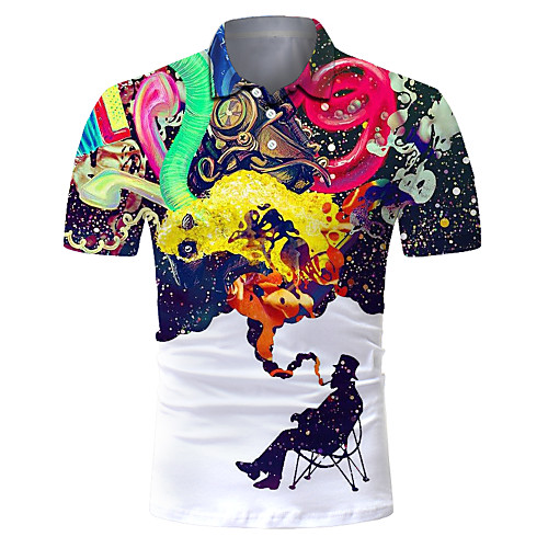 

Men's Color Block 3D Print Polo Rock Exaggerated Club Weekend Shirt Collar Rainbow / Short Sleeve
