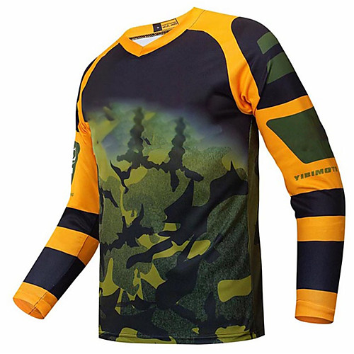 

21Grams Men's Long Sleeve Cycling Jersey Downhill Jersey Dirt Bike Jersey Spandex Black / Orange Patchwork Camo / Camouflage Bike Jersey Top Mountain Bike MTB Road Bike Cycling UV Resistant Quick Dry