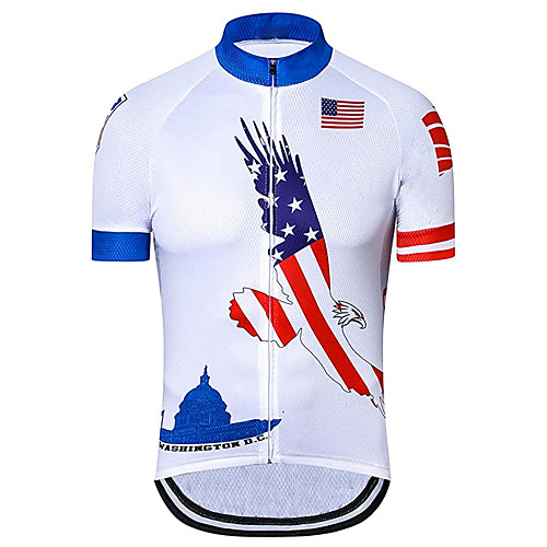 

21Grams Men's Short Sleeve Cycling Jersey Blue / White American / USA National Flag Bike Jersey Top Mountain Bike MTB Road Bike Cycling UV Resistant Breathable Quick Dry Sports Clothing Apparel