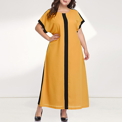 

Women's Plus Size Maxi Loose Dress - Long Sleeve Color Block Solid Color Patchwork Casual Sophisticated Daily Going out Batwing Sleeve Loose Yellow Blushing Pink XL XXL XXXL XXXXL XXXXXL / Retro