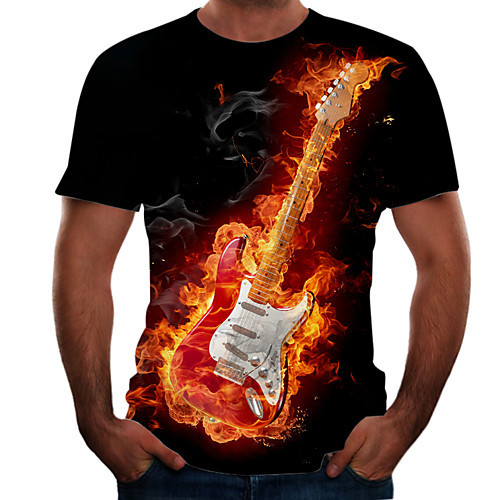 

Men's Plus Size Color Block Flame Print T-shirt Basic Street chic Daily Going out Round Neck Rainbow / Short Sleeve