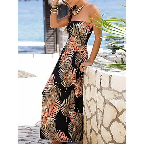 

Women's Sheath Dress Maxi long Dress White Black Purple Orange Green Navy Blue Gray Sleeveless Print Off Shoulder Hot vacation dresses S M L XL