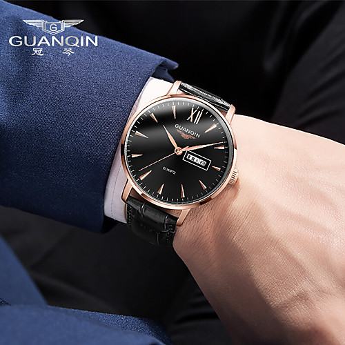 

GUANQIN Men's Dress Watch Japanese Quartz Formal Style Stainless Steel Genuine Leather Black / Silver / Brown 30 m Casual Watch Day Date Analog - Digital Outdoor - Golden / Brown Black / Silver