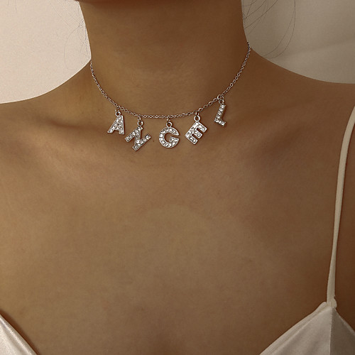 

Women's Choker Necklace Pendant Necklace Pave Letter Simple Vintage Chrome Silver 30 cm Necklace Jewelry 1pc For Prom Street Birthday Party Beach Festival