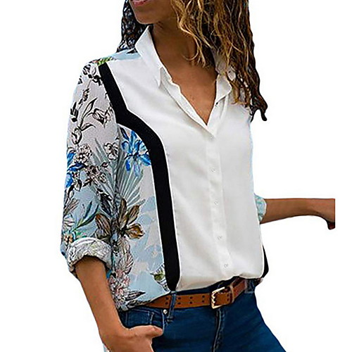

Women's Floral Patchwork Print T-shirt Daily White
