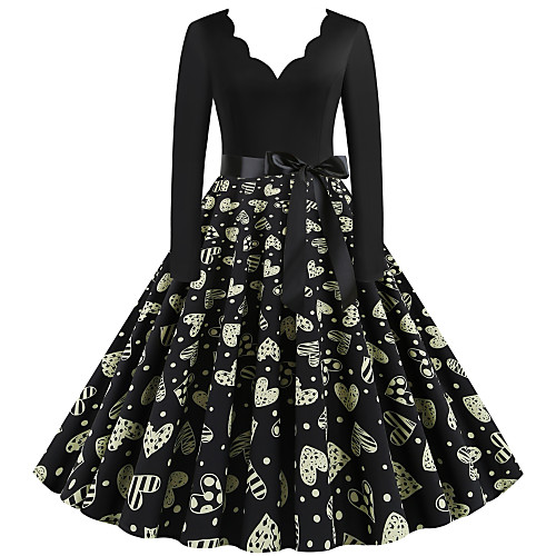 

Women's Sheath Dress - Long Sleeve Floral Geometric Print Print V Neck Street chic Daily Going out Black S M L XL XXL XXXL