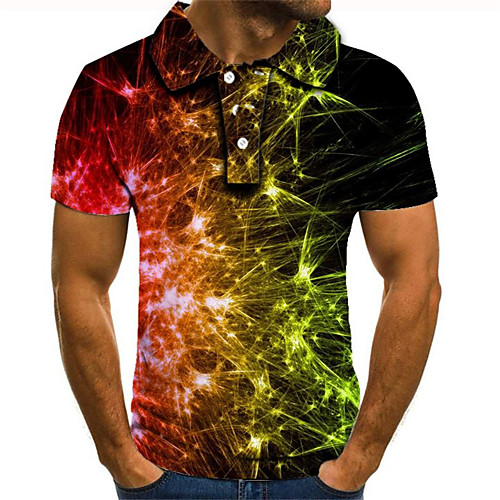 

Men's Plus Size 3D Graphic Polo Street chic Exaggerated Daily Going out Shirt Collar Rainbow / Short Sleeve