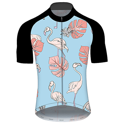 

21Grams Men's Short Sleeve Cycling Jersey Black / Blue Flamingo Floral Botanical Animal Bike Jersey Top Mountain Bike MTB Road Bike Cycling UV Resistant Quick Dry Breathable Sports Clothing Apparel