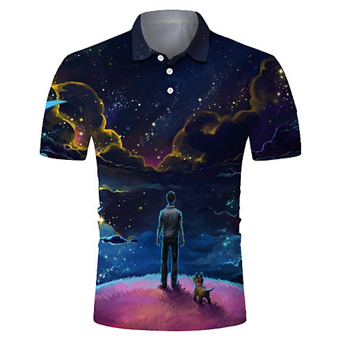 

Men's 3D Graphic Deer Print Polo Rock Exaggerated Club Weekend Shirt Collar Navy Blue / Short Sleeve / Animal