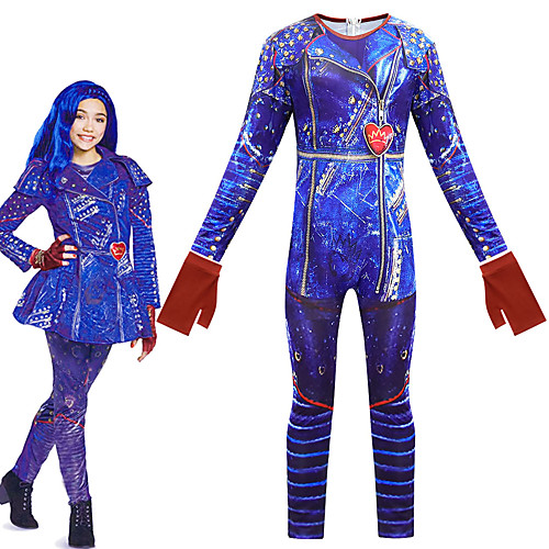 

Descendants Cosplay Cosplay Costume Outfits Girls' Movie Cosplay Cosplay Halloween Blue Leotard / Onesie Gloves Carnival Masquerade Polyester