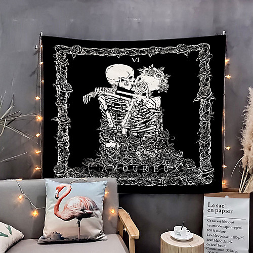 

Home Living Tapestry Wall Hanging Tapestries Wall Blanket Wall Art Wall Decor Black And White Skull Human skeleton Tapestry Wall Decor