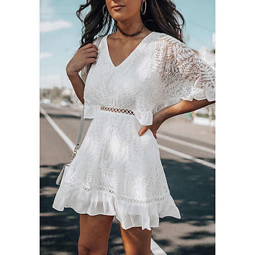

Women's A Line Dress - Half Sleeve Solid Color V Neck White S M L XL