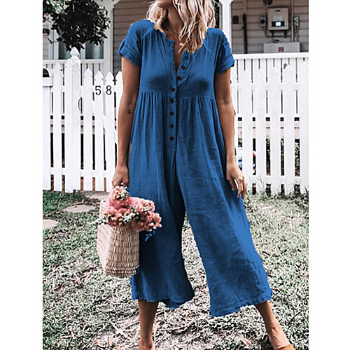 

Women's Purple Royal Blue Gray Wide Leg Jumpsuit Onesie, Solid Colored S M L