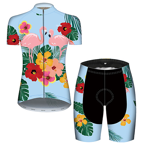 

21Grams Women's Short Sleeve Cycling Jersey with Shorts PinkGreen Flamingo Floral Botanical Bike Quick Dry Breathable Sports Flamingo Mountain Bike MTB Road Bike Cycling Clothing Apparel