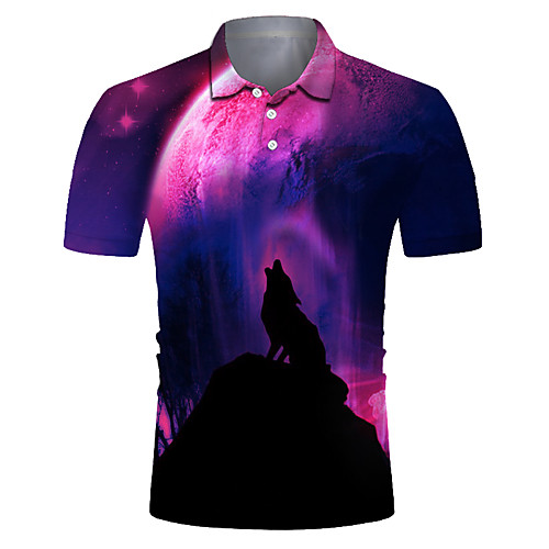 

Men's 3D Graphic Wolf Print Polo Rock Exaggerated Club Weekend Shirt Collar Fuchsia / Short Sleeve / Animal