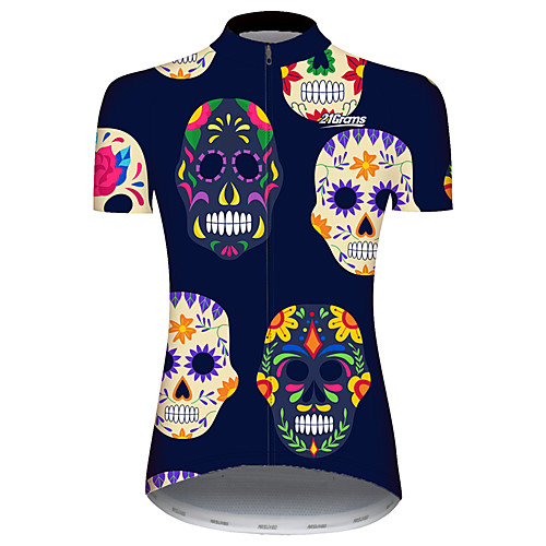 

21Grams Women's Short Sleeve Cycling Jersey Spandex BlueYellow Novelty Skull Floral Botanical Bike Jersey Top Mountain Bike MTB Road Bike Cycling UV Resistant Breathable Quick Dry Sports Clothing