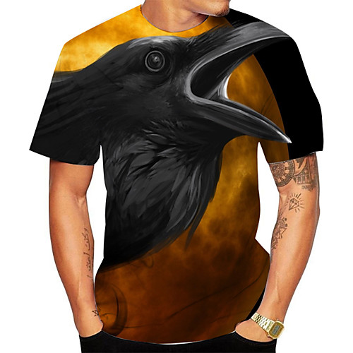 

Men's Plus Size Color Block 3D Owl Print T-shirt Basic Daily Going out Round Neck Black / Short Sleeve / Animal
