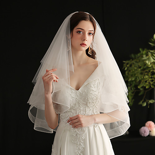 

Three-tier Sweet Wedding Veil Elbow Veils with Fringe Tulle / Drop Veil