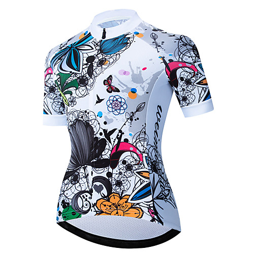 

21Grams Women's Short Sleeve Cycling Jersey Spandex Polyester Black / White Butterfly Floral Botanical Bike Jersey Top Mountain Bike MTB Road Bike Cycling UV Resistant Breathable Quick Dry Sports