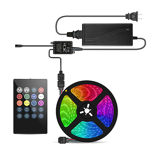 

5m Flexible LED Light Strips Light Sets RGB Tiktok Lights 300 LEDs SMD5050 10mm 1 X 5A power adapter 20-key Music Sound Controller 1 set Multi Color Waterproof Cuttable Self-adhesive 12 V