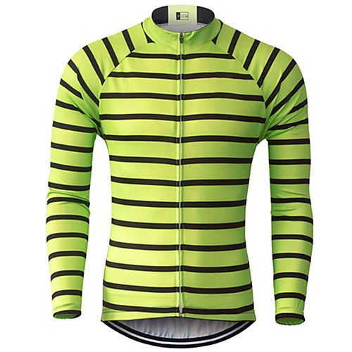 

21Grams Men's Long Sleeve Cycling Jersey Green / Black Stripes Bike Jersey Top Mountain Bike MTB Road Bike Cycling UV Resistant Breathable Quick Dry Sports Clothing Apparel / Stretchy / Race Fit