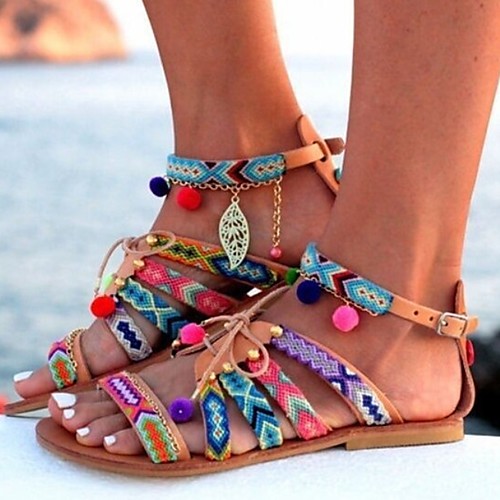 

Women's Sandals Flat Sandal Summer Flat Heel Open Toe Boho Daily Beach PU Brown