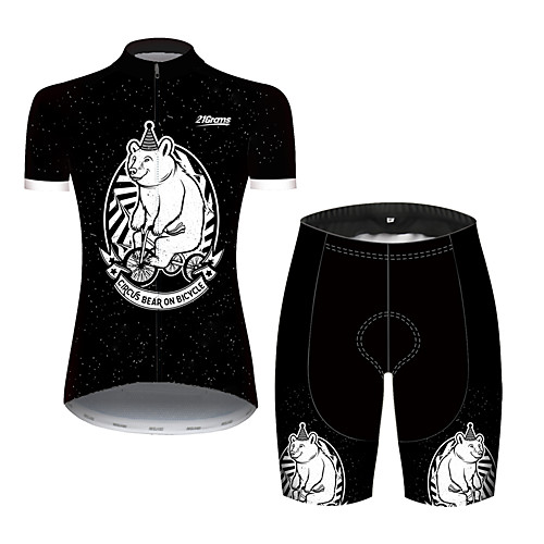 

21Grams Women's Short Sleeve Cycling Jersey with Shorts Spandex Polyester Black Animal Bear Bike Clothing Suit Breathable Quick Dry Ultraviolet Resistant Sweat-wicking Sports Animal Mountain Bike MTB
