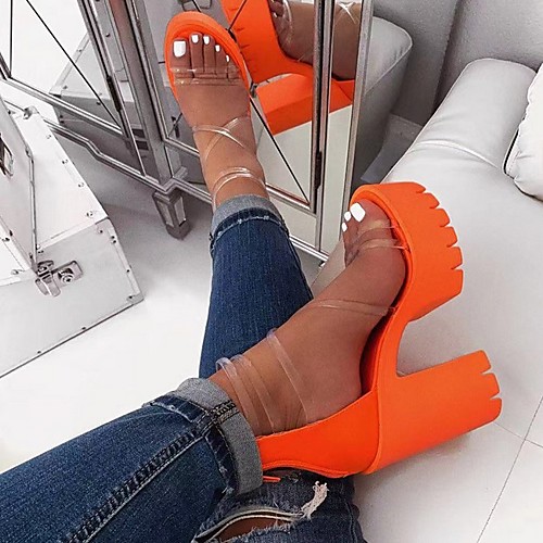 

Women's Sandals Clear Transparent PVC Chunky Heel Open Toe Daily PU Summer Black Orange