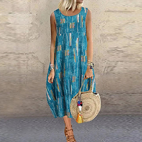 

Women's Loose Dress - Sleeveless Print Color Block Print Casual Daily Loose Purple Light Blue S M L XL XXL XXXL
