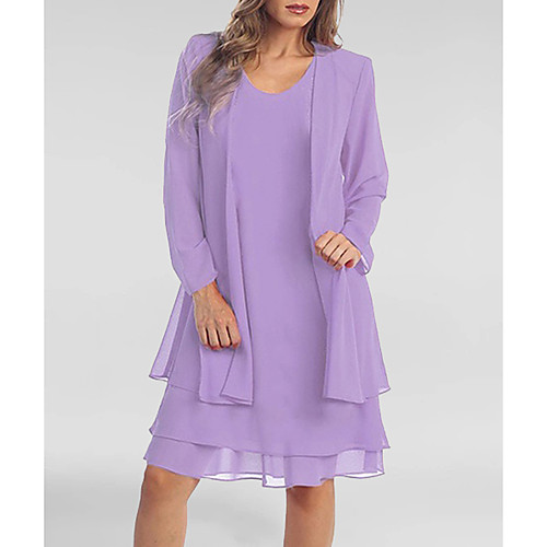 

Women's Plus Size Two Piece Dress Chiffon Short Mini Dress - Long Sleeve Solid Colored Summer Spring & Summer Casual Chiffon 2020 Purple S M L XL XXL XXXL XXXXL XXXXXL