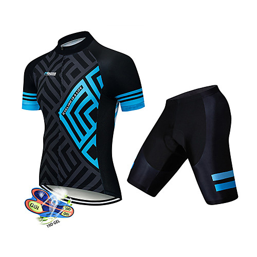 

21Grams Men's Short Sleeve Cycling Jersey with Shorts Black / Blue Geometic Bike Clothing Suit UV Resistant Breathable 3D Pad Quick Dry Sweat-wicking Sports Solid Color Mountain Bike MTB Road Bike