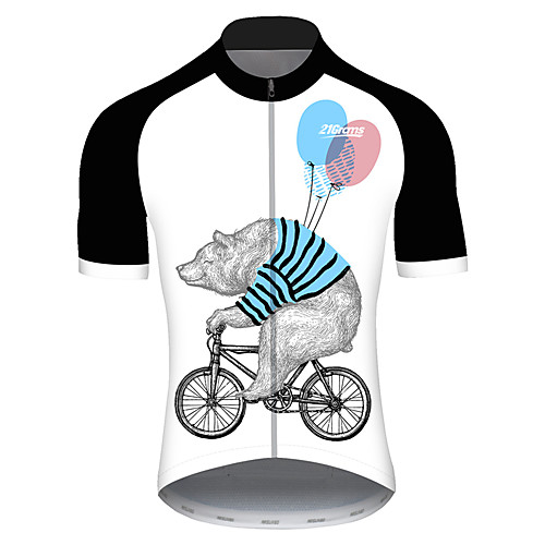 

21Grams Men's Short Sleeve Cycling Jersey Spandex BlackWhite Balloon Bear Animal Bike Jersey Top Mountain Bike MTB Road Bike Cycling UV Resistant Breathable Quick Dry Sports Clothing Apparel