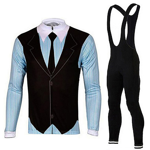 

21Grams Men's Long Sleeve Cycling Jersey with Bib Tights Winter Black / Blue Stripes Bike Clothing Suit Thermal / Warm UV Resistant Breathable 3D Pad Quick Dry Sports Solid Color Mountain Bike MTB