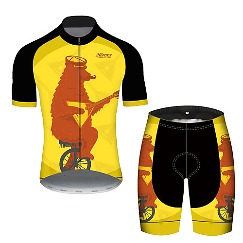 

21Grams Men's Short Sleeve Cycling Jersey with Shorts Spandex Polyester Black / Yellow Animal Bear Bike Clothing Suit UV Resistant Breathable Quick Dry Sweat-wicking Sports Animal Mountain Bike MTB