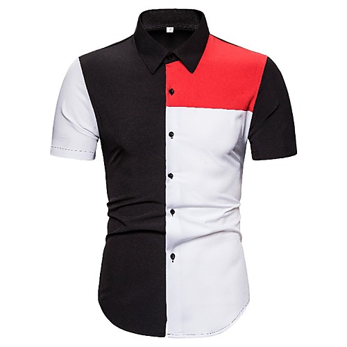 

Men's Shirt Striped Scenery Geometric Patchwork Short Sleeve Daily Tops Tropical Boho White Black Blue